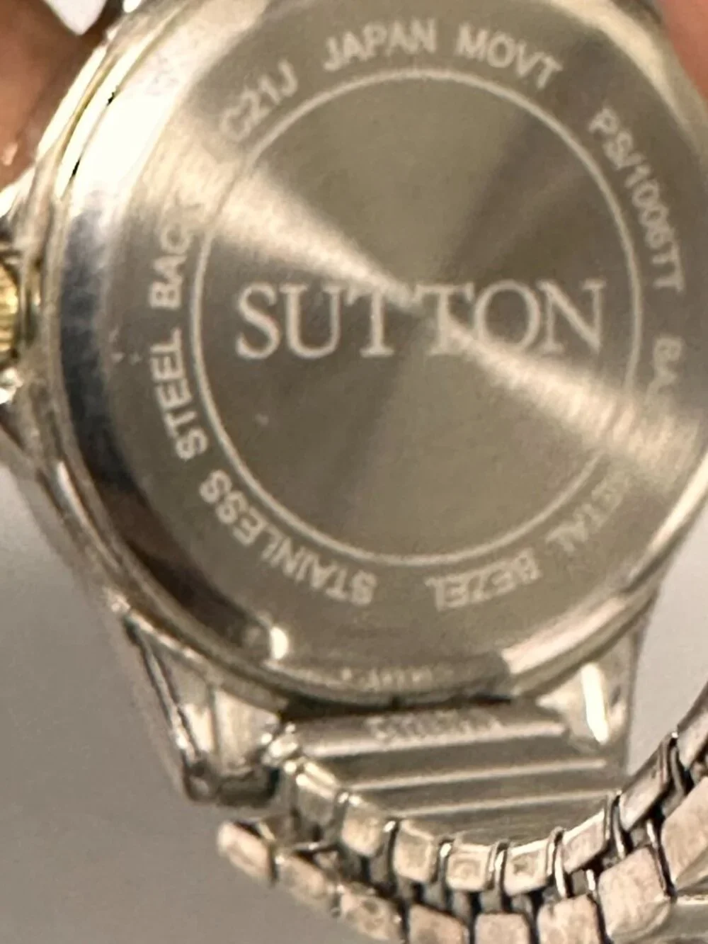Sutton Watch Women Silver Tone Gold Bezel Stretch Expansion Band New Battery